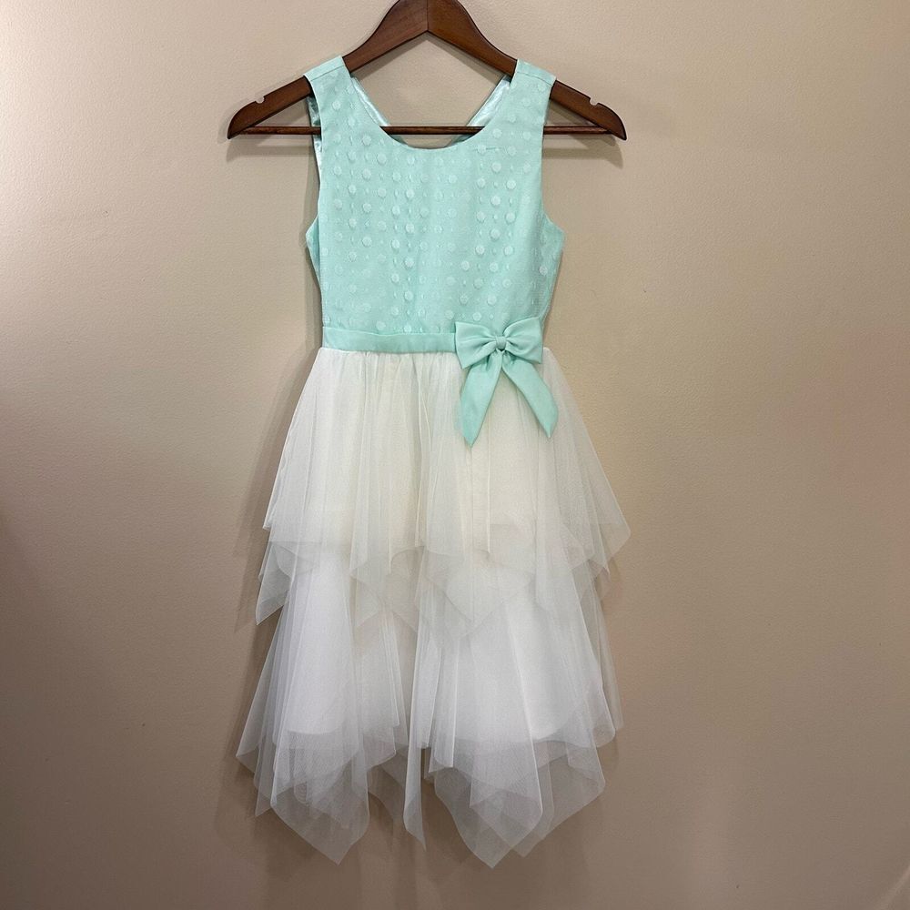 American Princess Girls Dress 10 Blue White Tiered Tulle Special Occasion